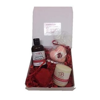 Romantic Night in Gift Set with Valentine Massage Oil, Heart Bath Bomb and Scented Candle Ideal for Valentine or Couples Gift to Share