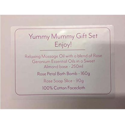 Yummy Mummy Gift Set with Rose Geranium Massage Oil, Rose Bath Bomb and Rose Soap Slice Ideal for Mothers Day, Birthdays or New Mum - Image 3