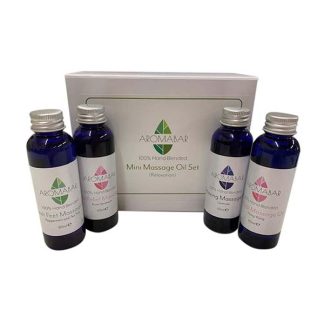 Mini Massage Body Oil Gift Set (4 x 60ml) Lavender, Ylang Ylang, Tea Tree & Peppermint and Rose Geranium in Sweet Almond Ideal Birthday Gift Travel