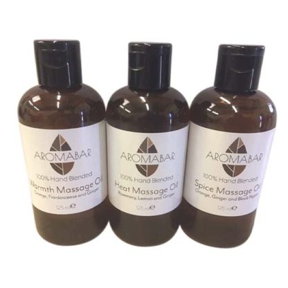 Winter Warmer Massage Oil Gift Set (3 x 125ml) Warmth (Sweet Orange, Frankincense & Ginger), Heat (Rosemary, Lemon & Ginger) and Spice (Sweet Orange. Ginger & Black Pepper)