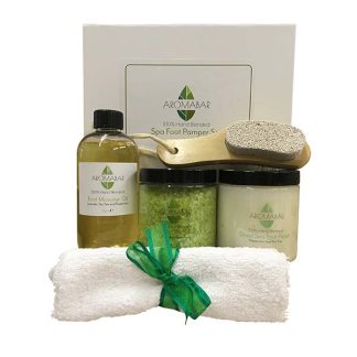 Spa Foot Pamper Kit Includes Foot Massage Oil, Fresh Feet Salts Soak, Dead Sea Scrub & Wooden Foot Brush Pumice …