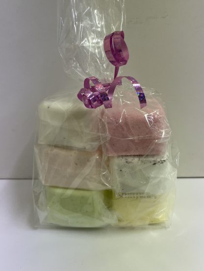 You will receive a selection of 6 Aromatherapy Shower Steamers. Colour of steamer may vary. All individually wrapped