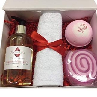Valentine Gift Set Sensual Massage Oil, Rose Soap & Bath Bomb