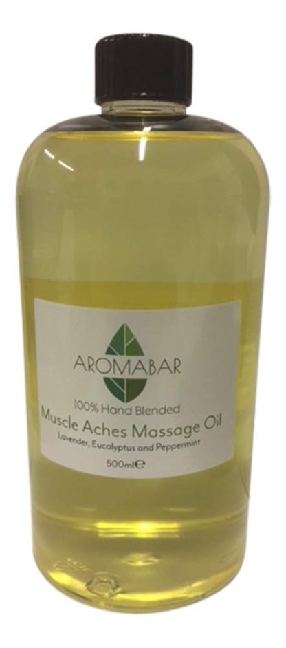 Muscle Aches & Pains Massage Oil 500ml with Lavender, Eucalyptus, Peppermint Pure Essential Oils Pre-Blended 100% Natural Ingredients Pump Dispenser Included